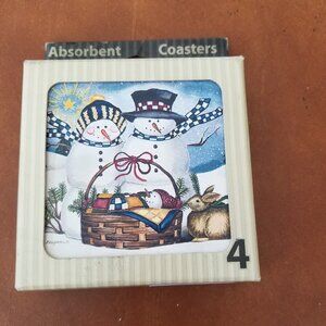 NatureStone Absorbent Stone Snowman Coasters - Set of 4